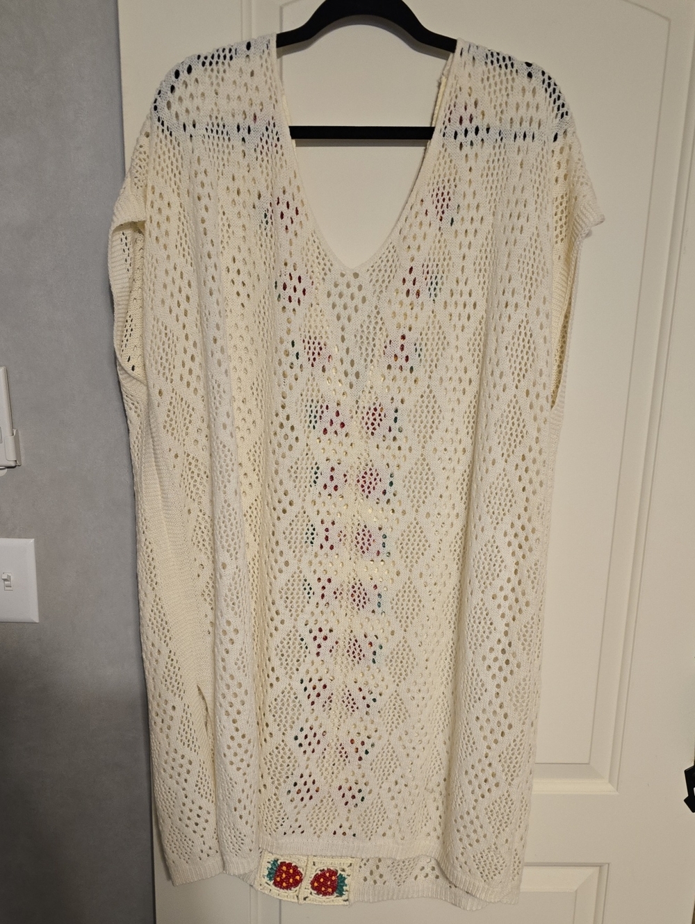 BloomChic Cream Crochet V-Neck Swim Cover-Up With Strawberry detail On Back